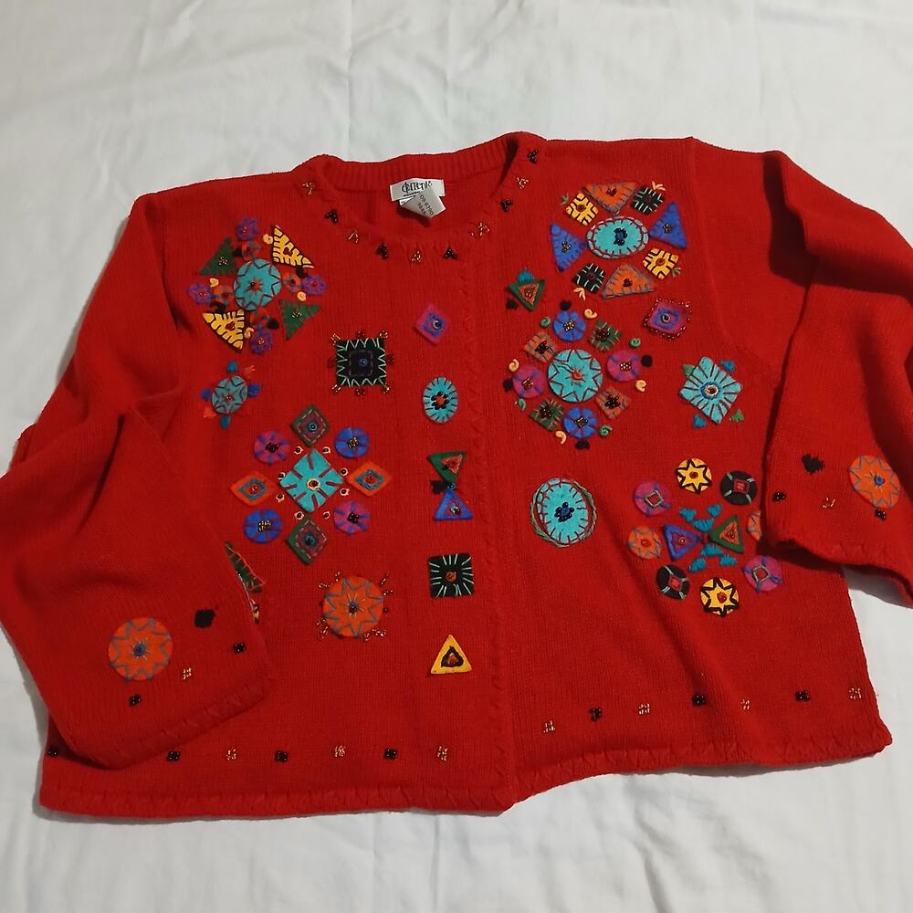 VTG Elements Exclusively Spiegel Women's Med Felted Cardigan Red Long-Sleeved